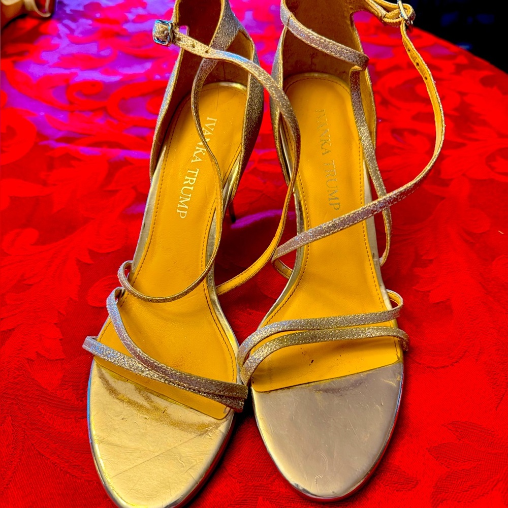 Ivanka Trump Metallic Gold Strappy Heels